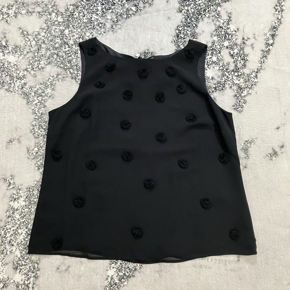 Talbots RSVP Black Blouse‎ L Pom Pom Textured Sleeveless Sheer Top NWT